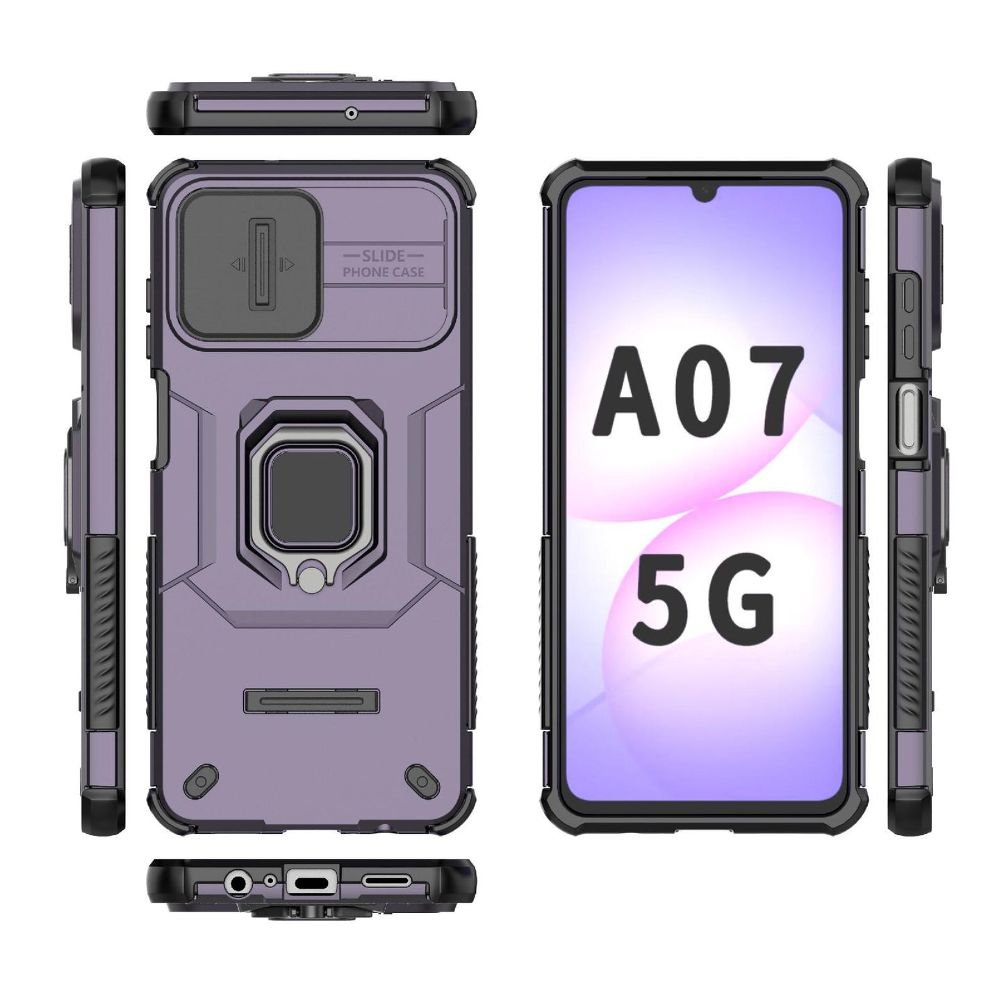 For Galaxy A07 4G Sliding Camshield TPU + PC Shockproof Phone Case with Holder(Purple)
