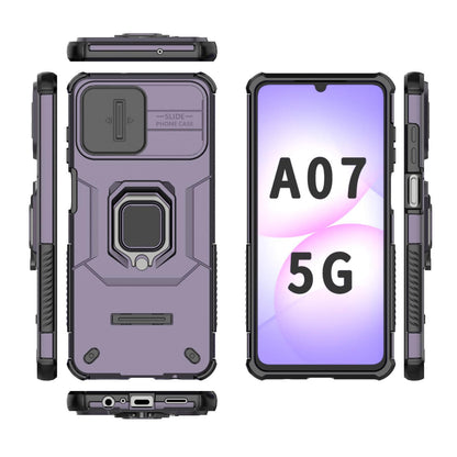 For Galaxy A07 4G Sliding Camshield TPU + PC Shockproof Phone Case with Holder(Purple)