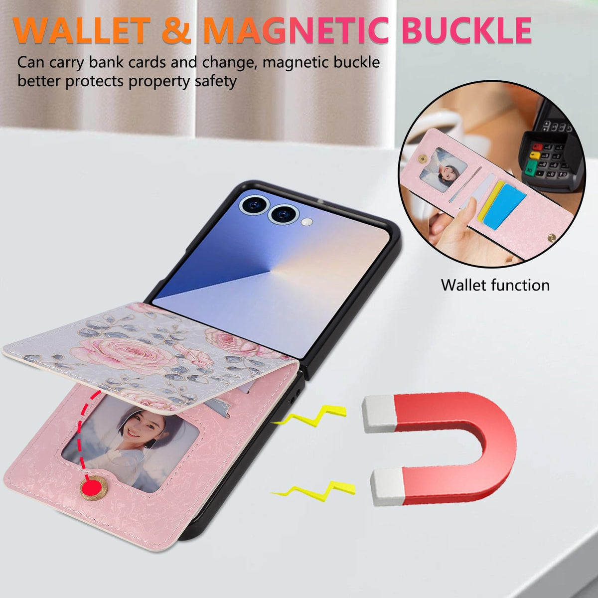 For Galaxy Z Flip8 5G Printed Double Buckle RFID Anti-theft Phone Case - Pastoral Rose - EDA007472907A