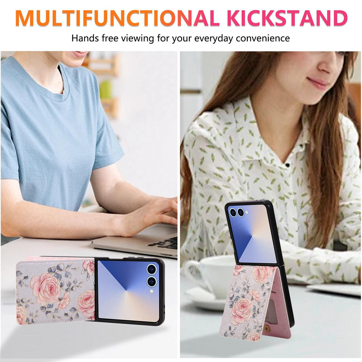 For Galaxy Z Flip8 5G Printed Double Buckle RFID Anti-theft Phone Case - Pastoral Rose - EDA007472907A