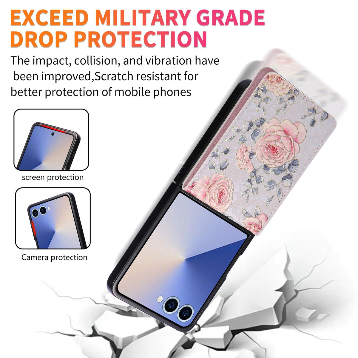 For Galaxy Z Flip8 5G Printed Double Buckle RFID Anti-theft Phone Case - Pastoral Rose - EDA007472907A