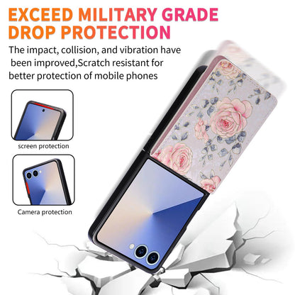 For Galaxy Z Flip8 5G Printed Double Buckle RFID Anti-theft Phone Case - Pastoral Rose - EDA007472907A