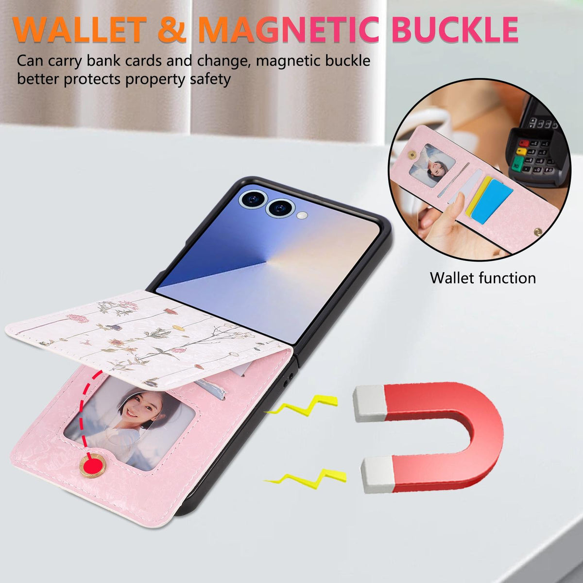 For Galaxy Z Flip8 5G Printed Double Buckle RFID Anti-theft Phone Case - Dried Flower World - EDA007472907B