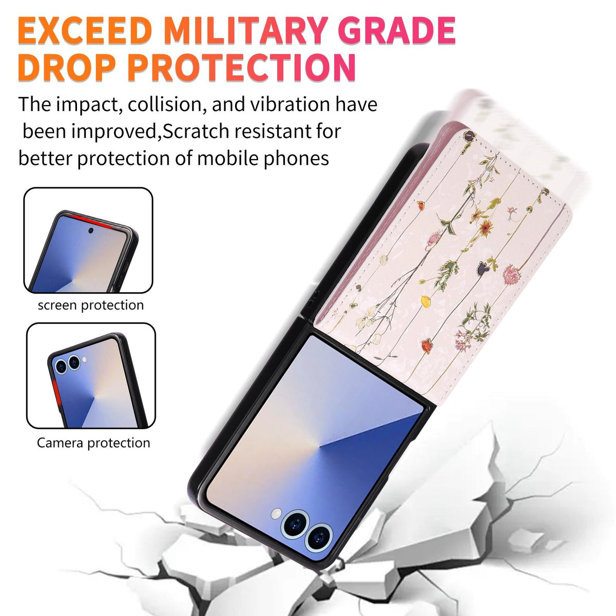 For Galaxy Z Flip8 5G Printed Double Buckle RFID Anti-theft Phone Case - Dried Flower World - EDA007472907B