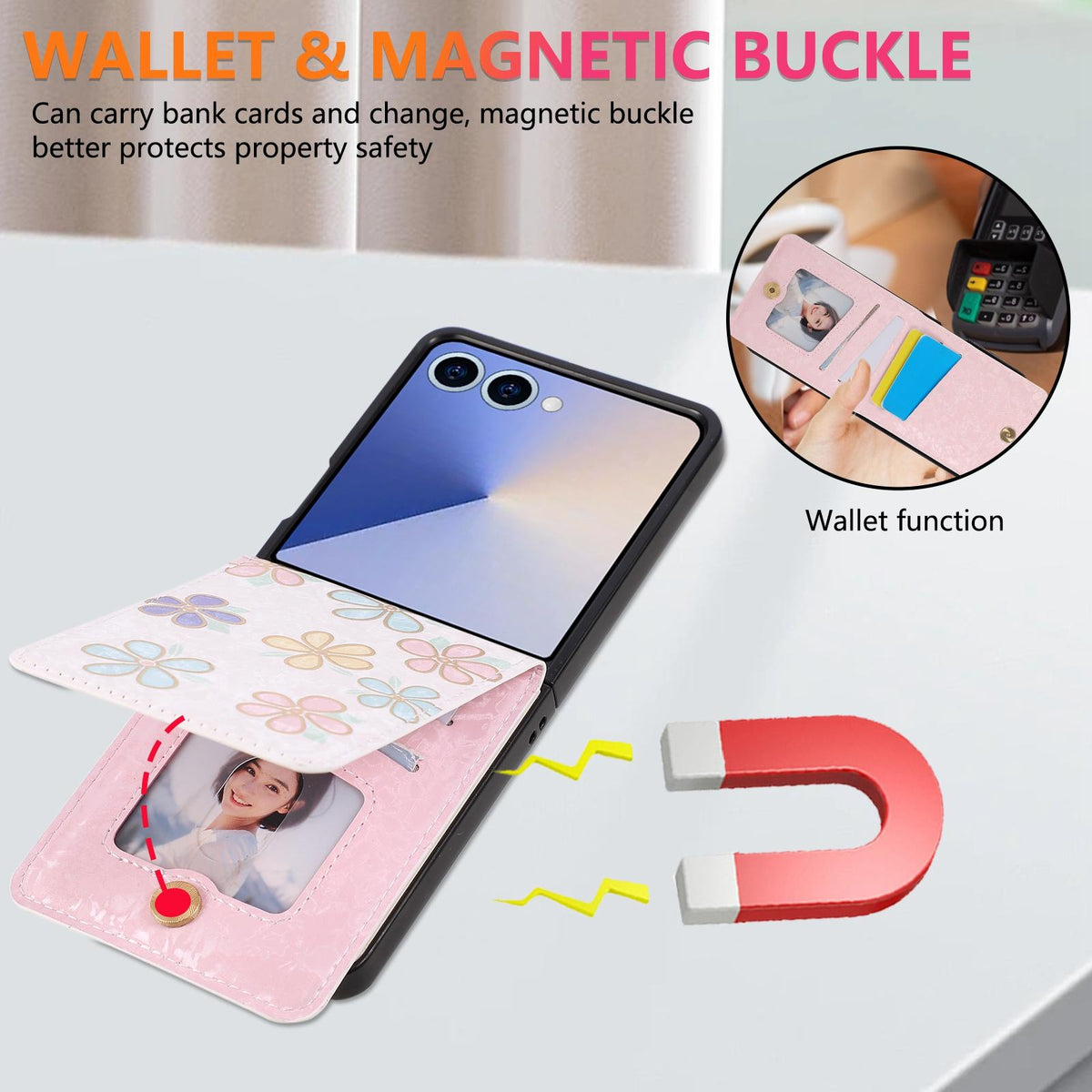 For Galaxy Z Flip8 5G Printed Double Buckle RFID Anti-theft Phone Case - Blossoming Flowers - EDA007472907C