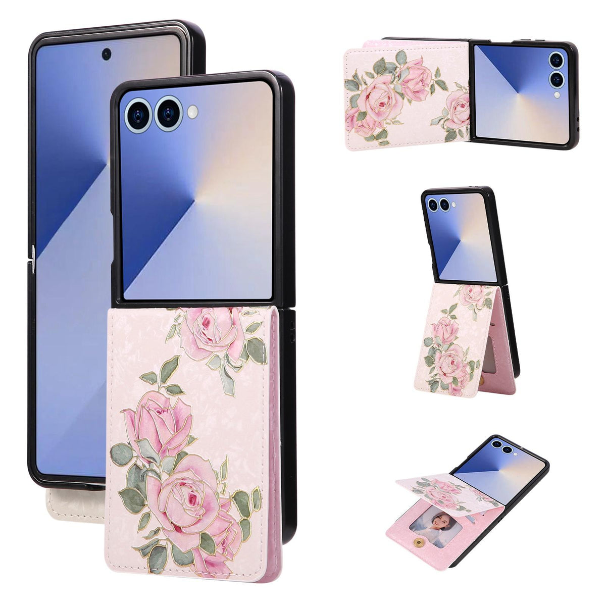 For Galaxy Z Flip8 5G Printed Double Buckle RFID Anti-theft Phone Case - Rose - EDA007472907D