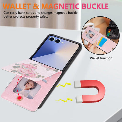 For Galaxy Z Flip8 5G Printed Double Buckle RFID Anti-theft Phone Case - Rose - EDA007472907D
