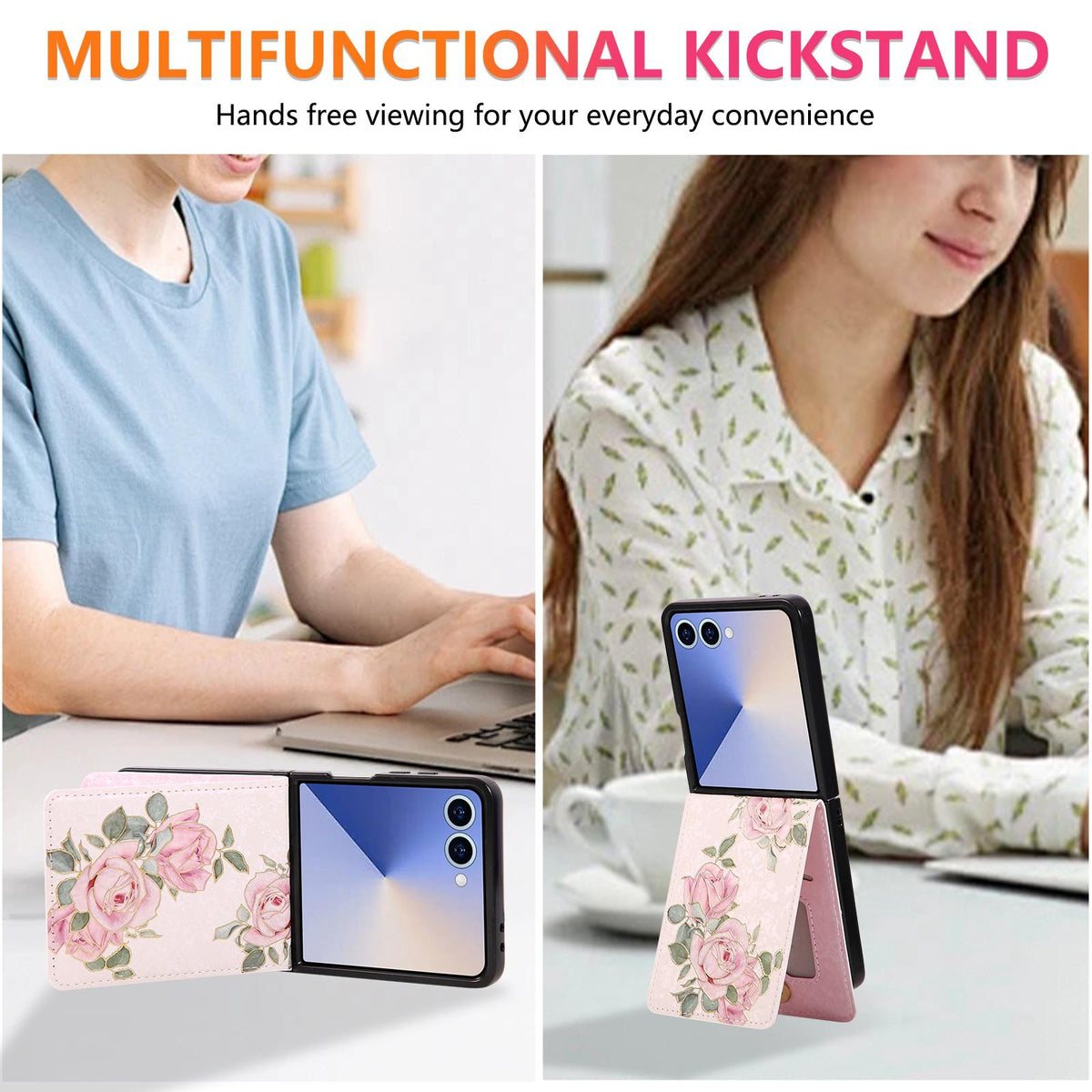 For Galaxy Z Flip8 5G Printed Double Buckle RFID Anti-theft Phone Case - Rose - EDA007472907D