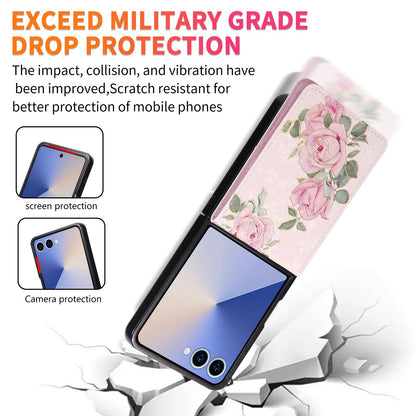 For Galaxy Z Flip8 5G Printed Double Buckle RFID Anti-theft Phone Case - Rose - EDA007472907D