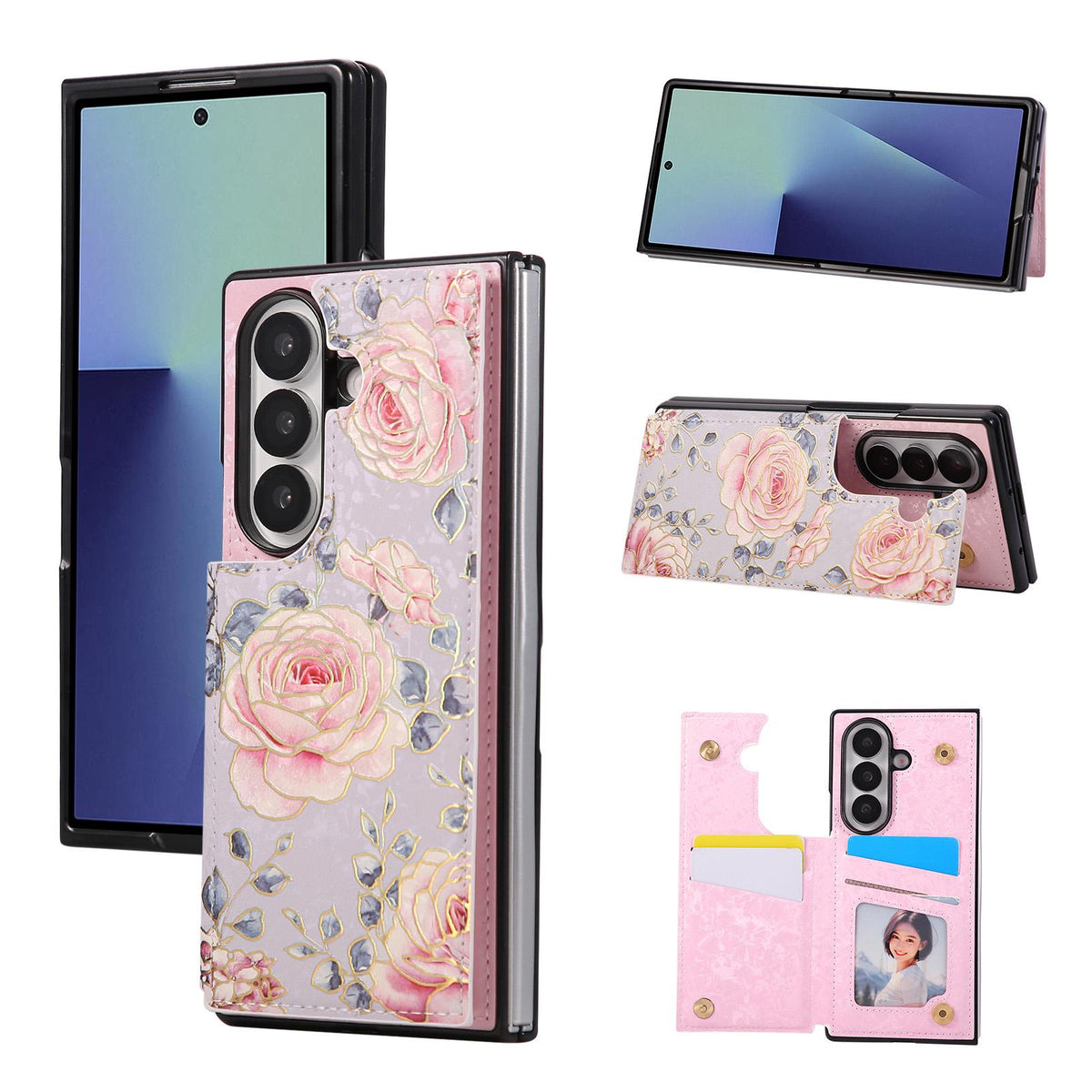 For Galaxy Z Fold8 Ultra 5G Printed Double Buckle RFID Anti-theft Phone Case - Pastoral Rose - EDA007472908A