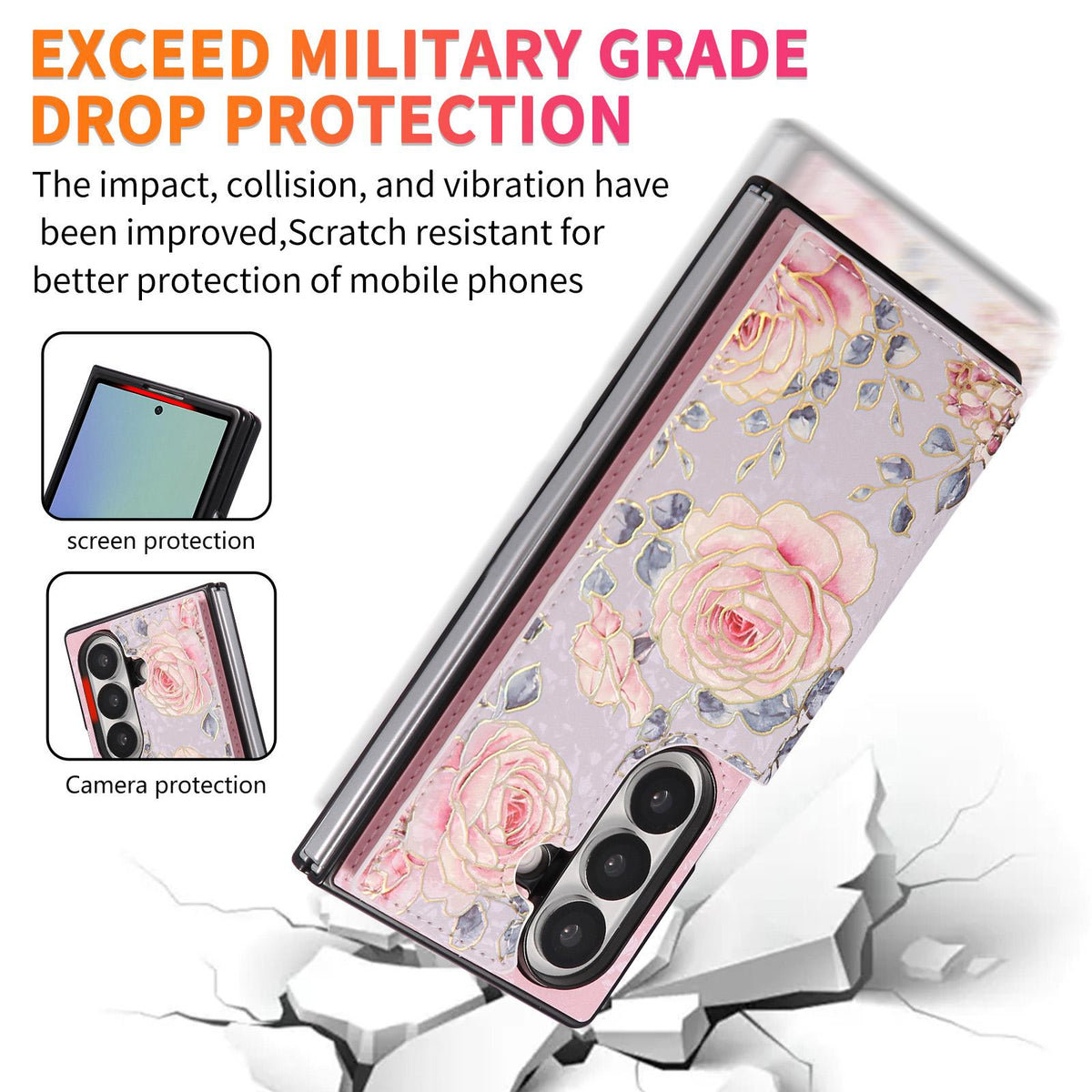 For Galaxy Z Fold8 Ultra 5G Printed Double Buckle RFID Anti-theft Phone Case - Pastoral Rose - EDA007472908A