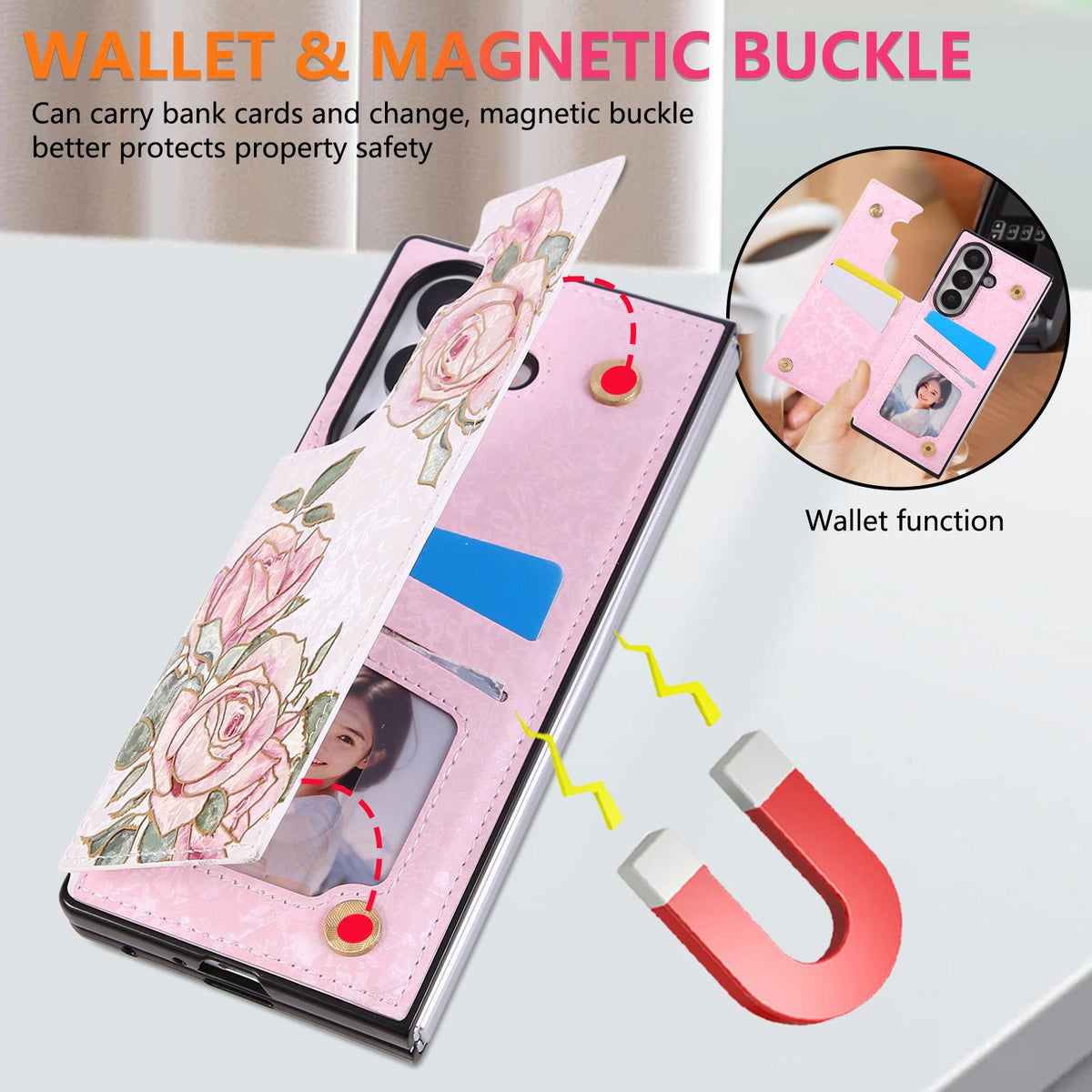 For Galaxy Z Fold8 Ultra 5G Printed Double Buckle RFID Anti-theft Phone Case - Rose - EDA007472908D