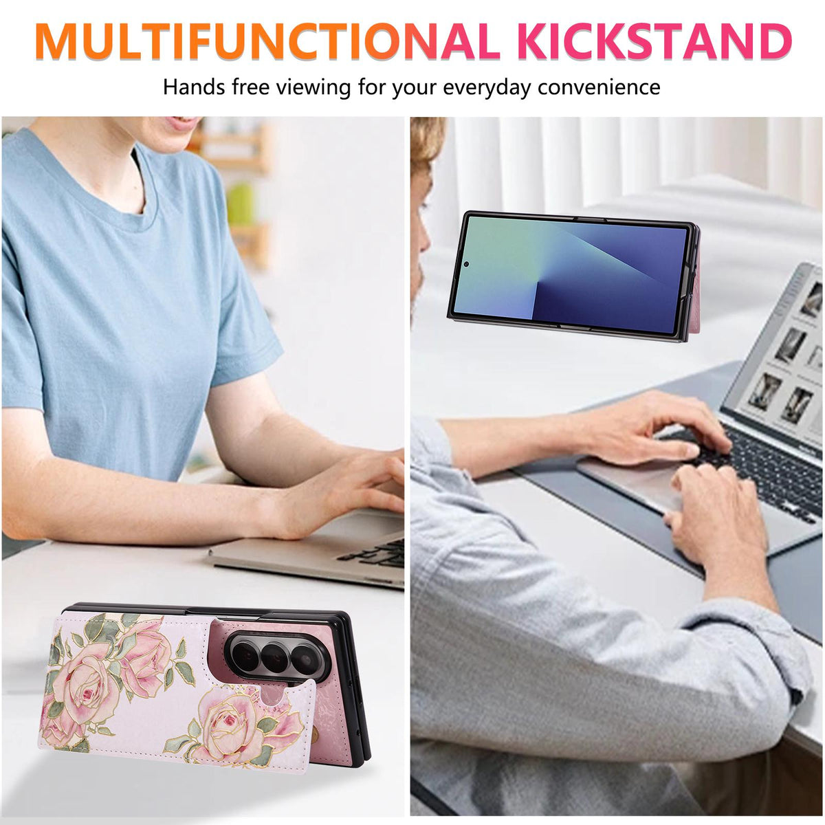 For Galaxy Z Fold8 Ultra 5G Printed Double Buckle RFID Anti-theft Phone Case - Rose - EDA007472908D