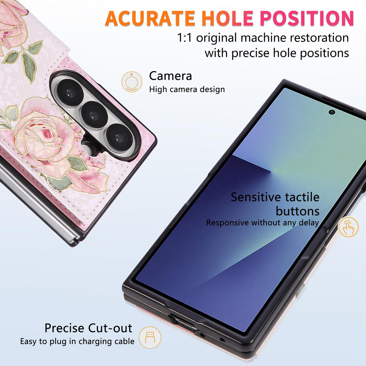 For Galaxy Z Fold8 Ultra 5G Printed Double Buckle RFID Anti-theft Phone Case - Rose - EDA007472908D