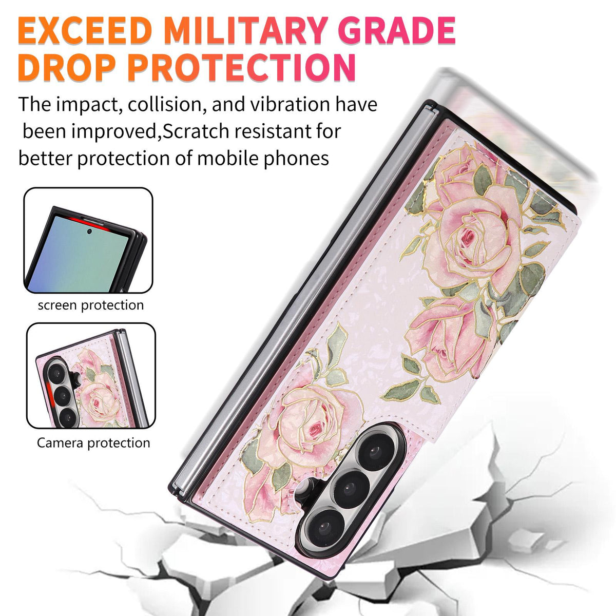 For Galaxy Z Fold8 Ultra 5G Printed Double Buckle RFID Anti-theft Phone Case - Rose - EDA007472908D