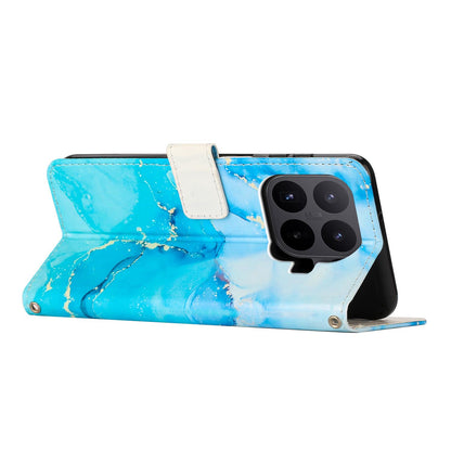 For Xiaomi 17T Pro 5G Painted Marble Pattern Leather Phone Case - Blue Green - EDA007474219A