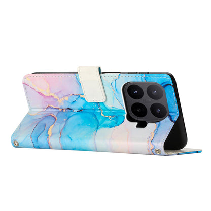 For Xiaomi 17T Pro 5G Painted Marble Pattern Leather Phone Case - Pink Green - EDA007474219D
