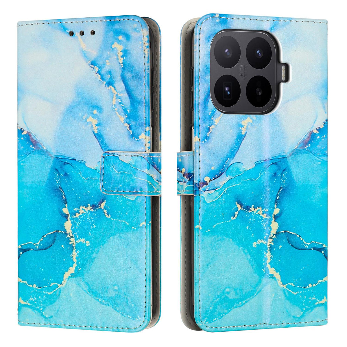 For Xiaomi 17T 5G Painted Marble Pattern Leather Phone Case - Blue Green - EDA007474220A
