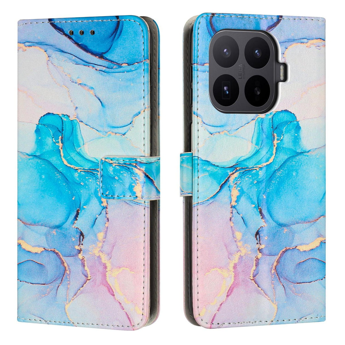 For Xiaomi 17T 5G Painted Marble Pattern Leather Phone Case - Pink Green - EDA007474220D