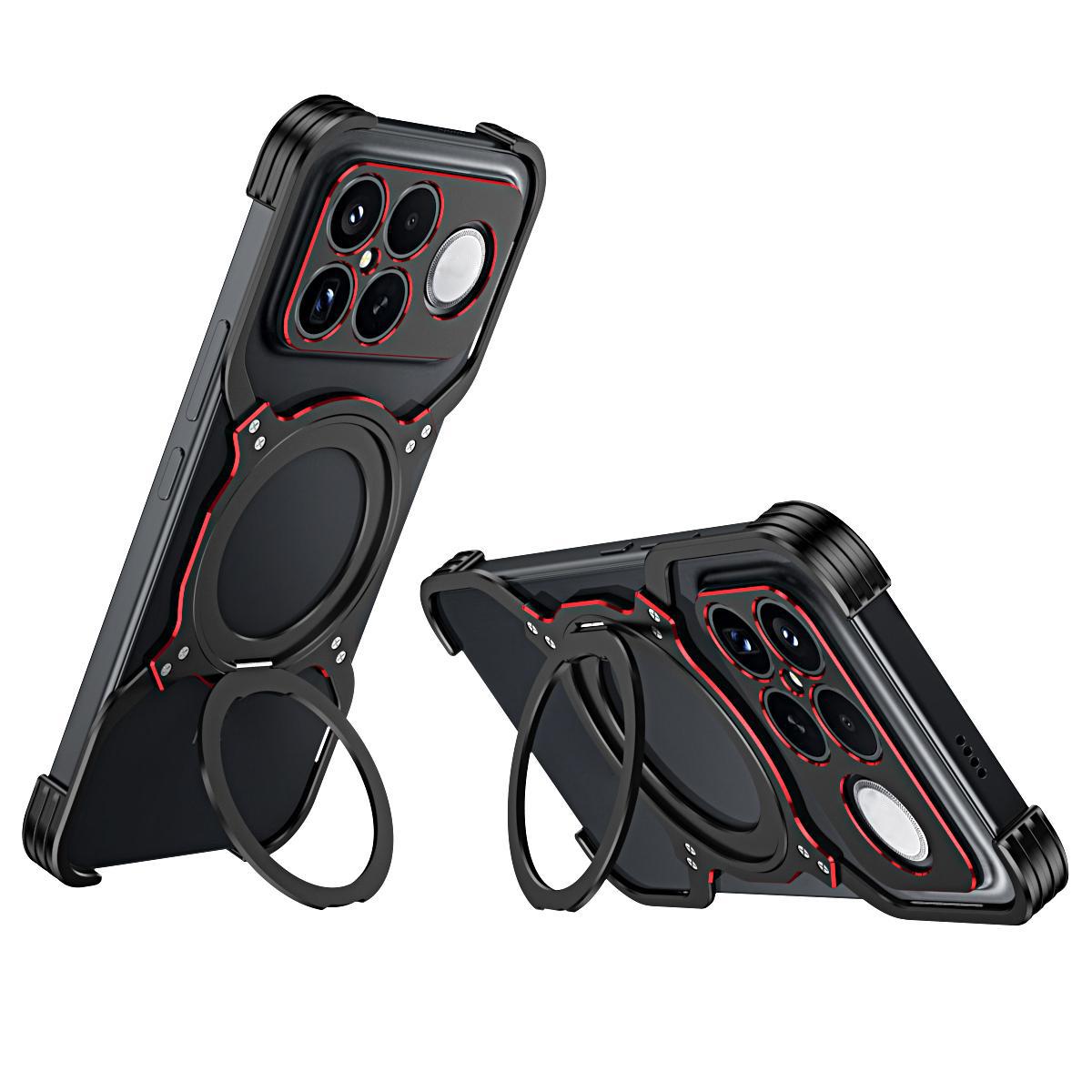 For Redmi K90 Pro Max / Poco F8 Ultra Mechanical Arm Borderless MagSafe Holder Metal Phone Case(Black Red)
