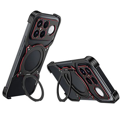 For Redmi K90 Pro Max / Poco F8 Ultra Mechanical Arm Borderless MagSafe Holder Metal Phone Case(Black Red)