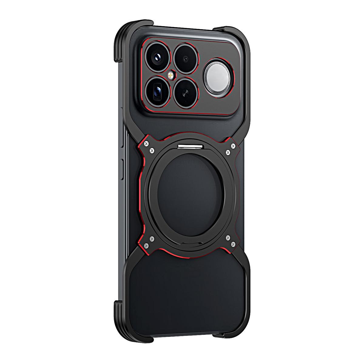 For Redmi K90 Pro Max / Poco F8 Ultra Mechanical Arm Borderless MagSafe Holder Metal Phone Case(Black Red)