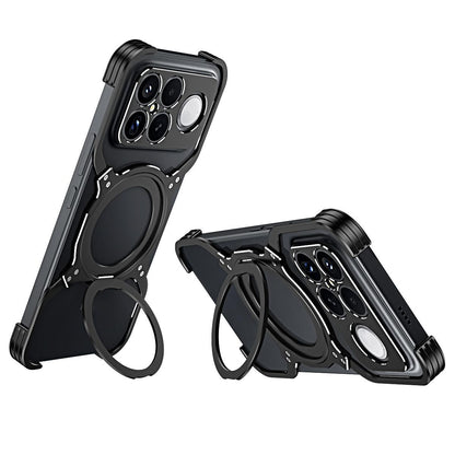 For Redmi K90 Pro Max / Poco F8 Ultra Mechanical Arm Borderless MagSafe Holder Metal Phone Case(Black Silver)