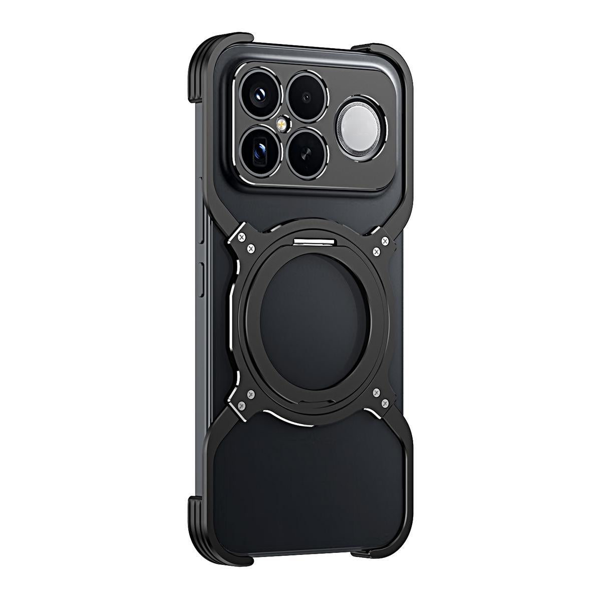 For Redmi K90 Pro Max / Poco F8 Ultra Mechanical Arm Borderless MagSafe Holder Metal Phone Case(Black Silver)