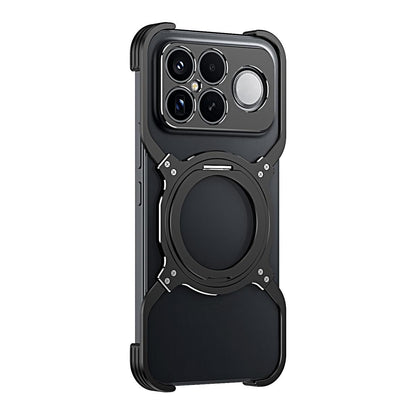 For Redmi K90 Pro Max / Poco F8 Ultra Mechanical Arm Borderless MagSafe Holder Metal Phone Case(Black Silver)
