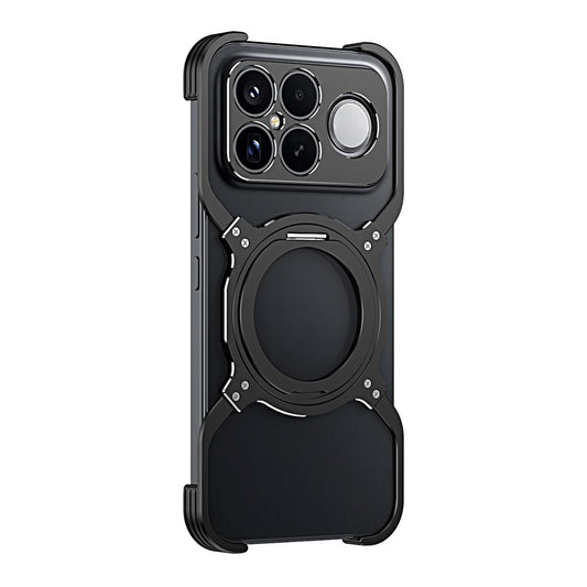 For Redmi K90 Pro Max / Poco F8 Ultra Mechanical Arm Borderless MagSafe Holder Metal Phone Case(Black Silver)