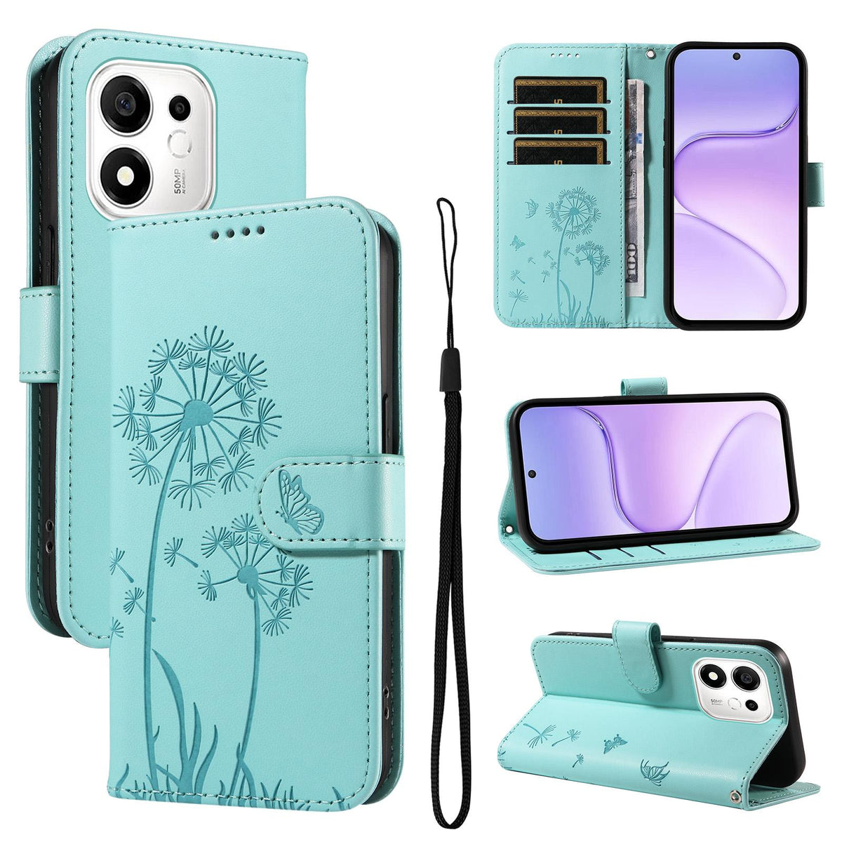 For Honor 600 Smart 5G Dandelion Embossed Pattern Flip Leather Phone Case - Green - EDA007483018A