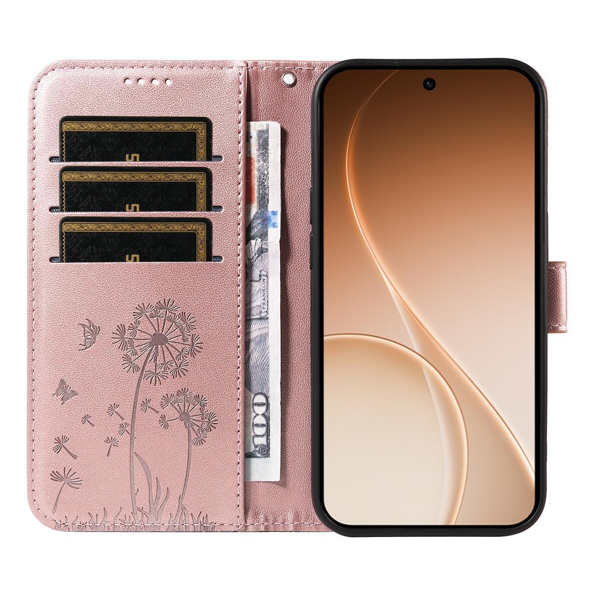 For Honor 600 Smart 5G Dandelion Embossed Pattern Flip Leather Phone Case - Rose Gold - EDA007483018B