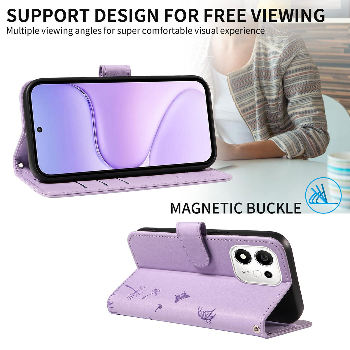 For Honor 600 Smart 5G Dandelion Embossed Pattern Flip Leather Phone Case - Purple - EDA007483018C