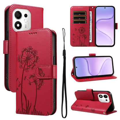For Honor 600 Smart 5G Dandelion Embossed Pattern Flip Leather Phone Case - Red - EDA007483018D