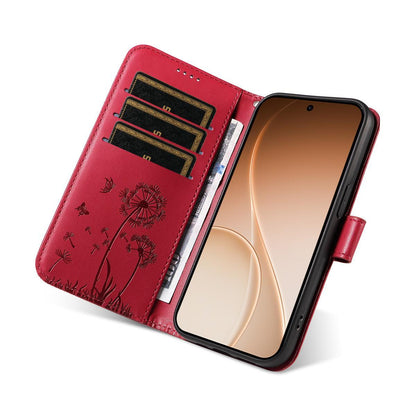 For Honor 600 Smart 5G Dandelion Embossed Pattern Flip Leather Phone Case - Red - EDA007483018D