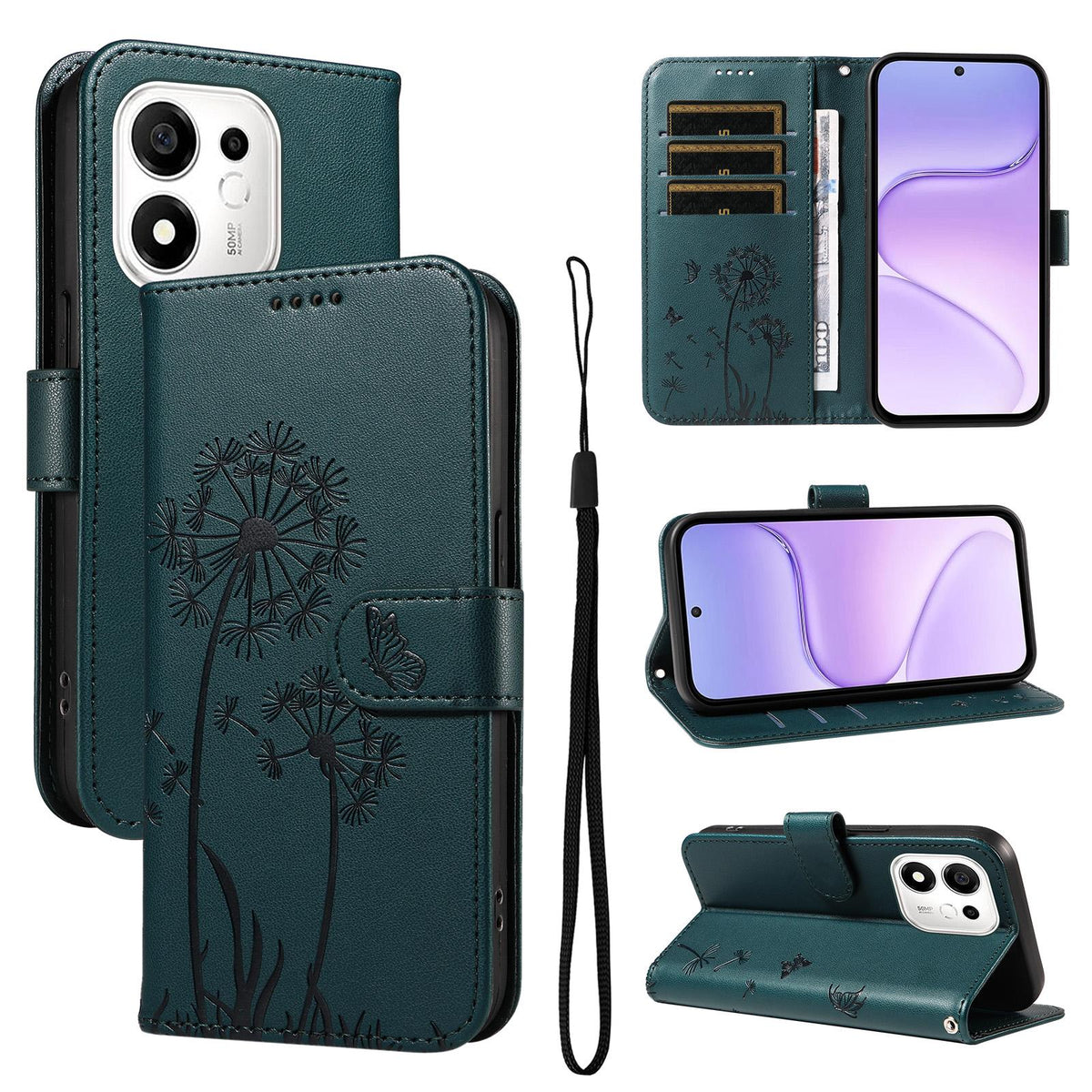 For Honor 600 Smart 5G Dandelion Embossed Pattern Flip Leather Phone Case - Blue - EDA007483018E