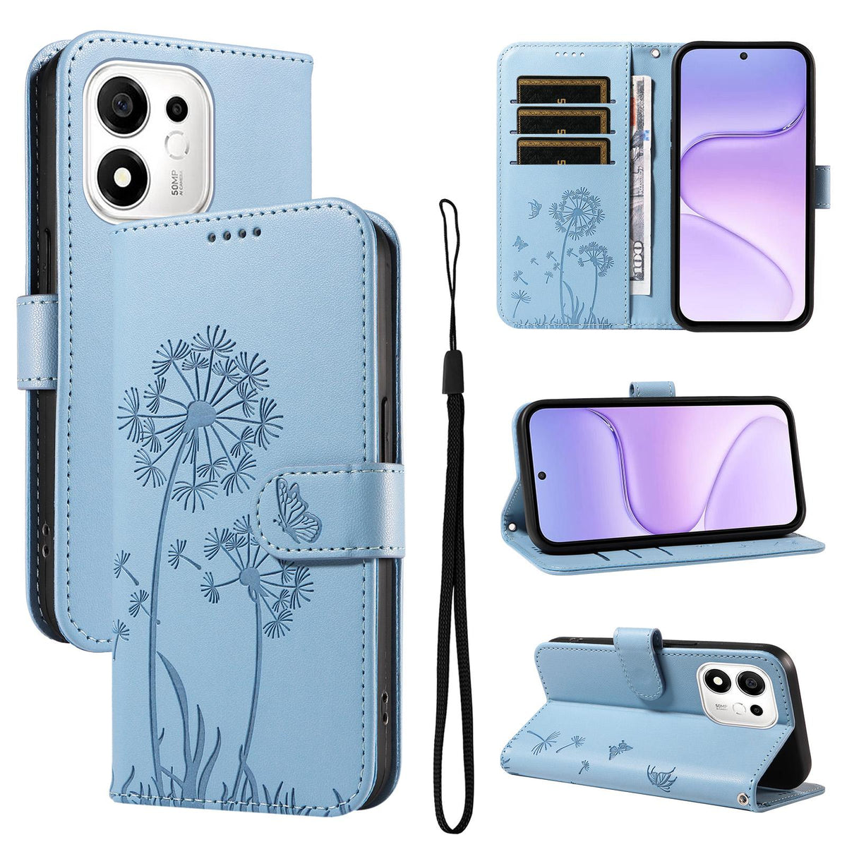 For Honor 600 Smart 5G Dandelion Embossed Pattern Flip Leather Phone Case - Sky Blue - EDA007483018F