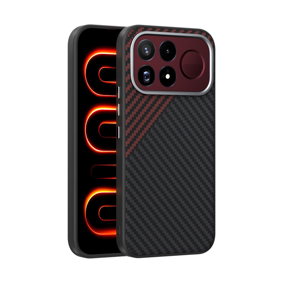 For Redmi K100 Pro Max 5G ABEEL C Carbon Fiber Series 6D Micro Relief MagSafe Phone Case - Black Red - EDA007485308B