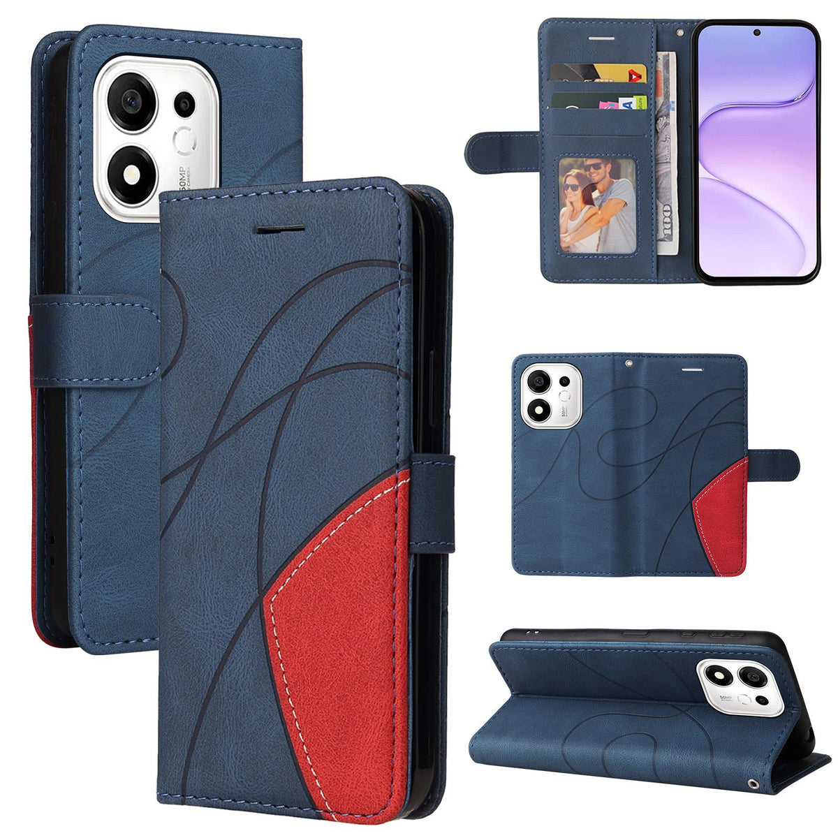 For Honor 600 Smart 5G Dual-color Splicing Flip Leather Phone Case - Blue - EDA007487716A