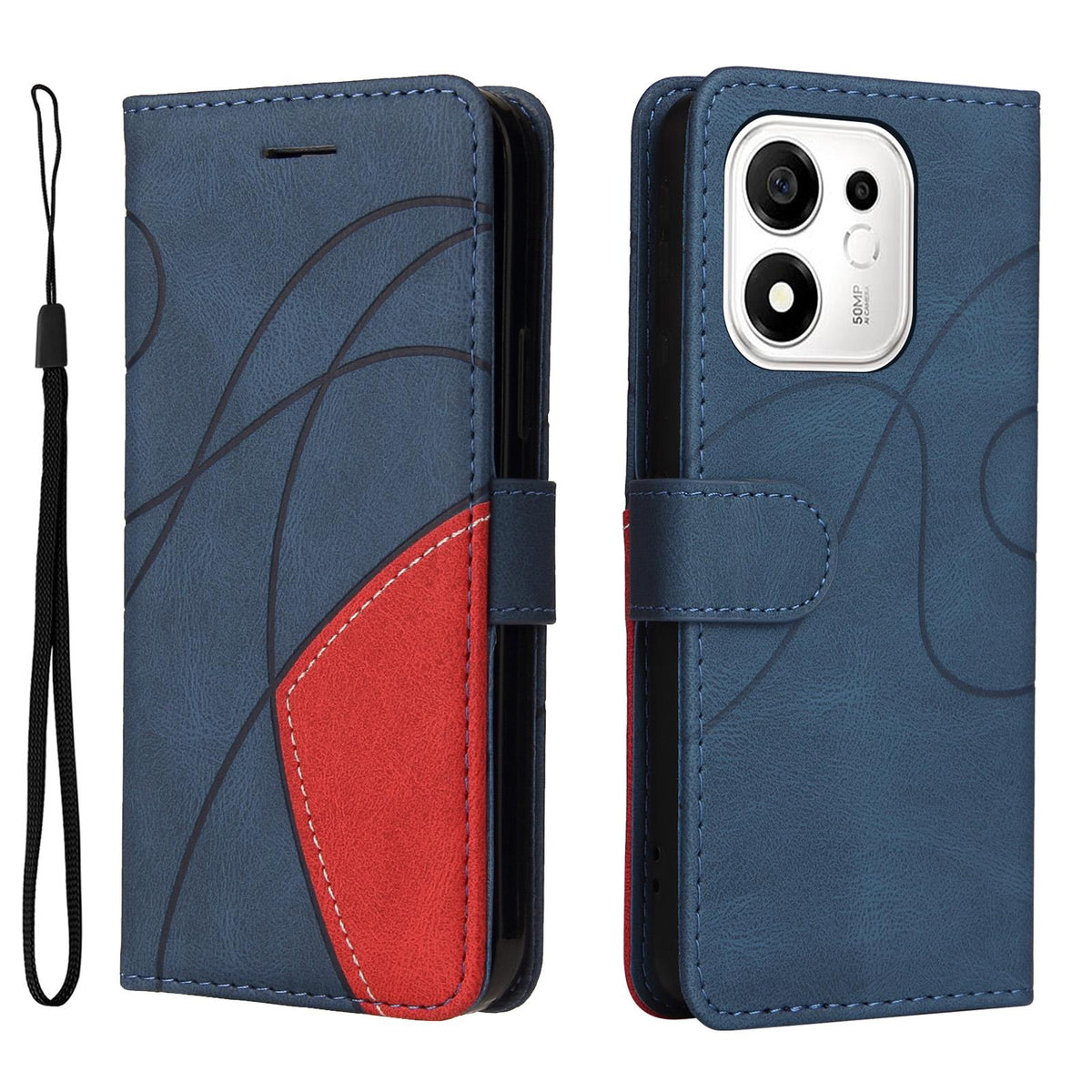 For Honor 600 Smart 5G Dual-color Splicing Flip Leather Phone Case - Blue - EDA007487716A
