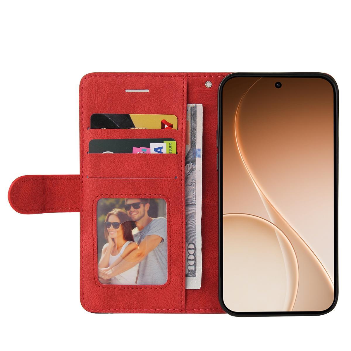 For Honor 600 Smart 5G Dual-color Splicing Flip Leather Phone Case - Red - EDA007487716B