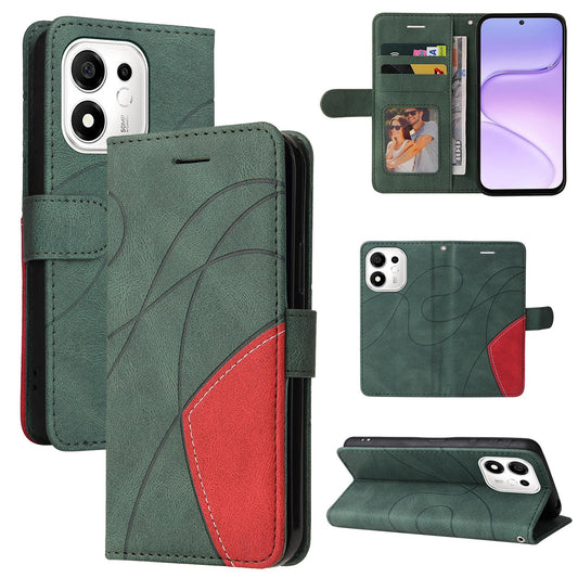 For Honor 600 Smart 5G Dual-color Splicing Flip Leather Phone Case - Green - EDA007487716D