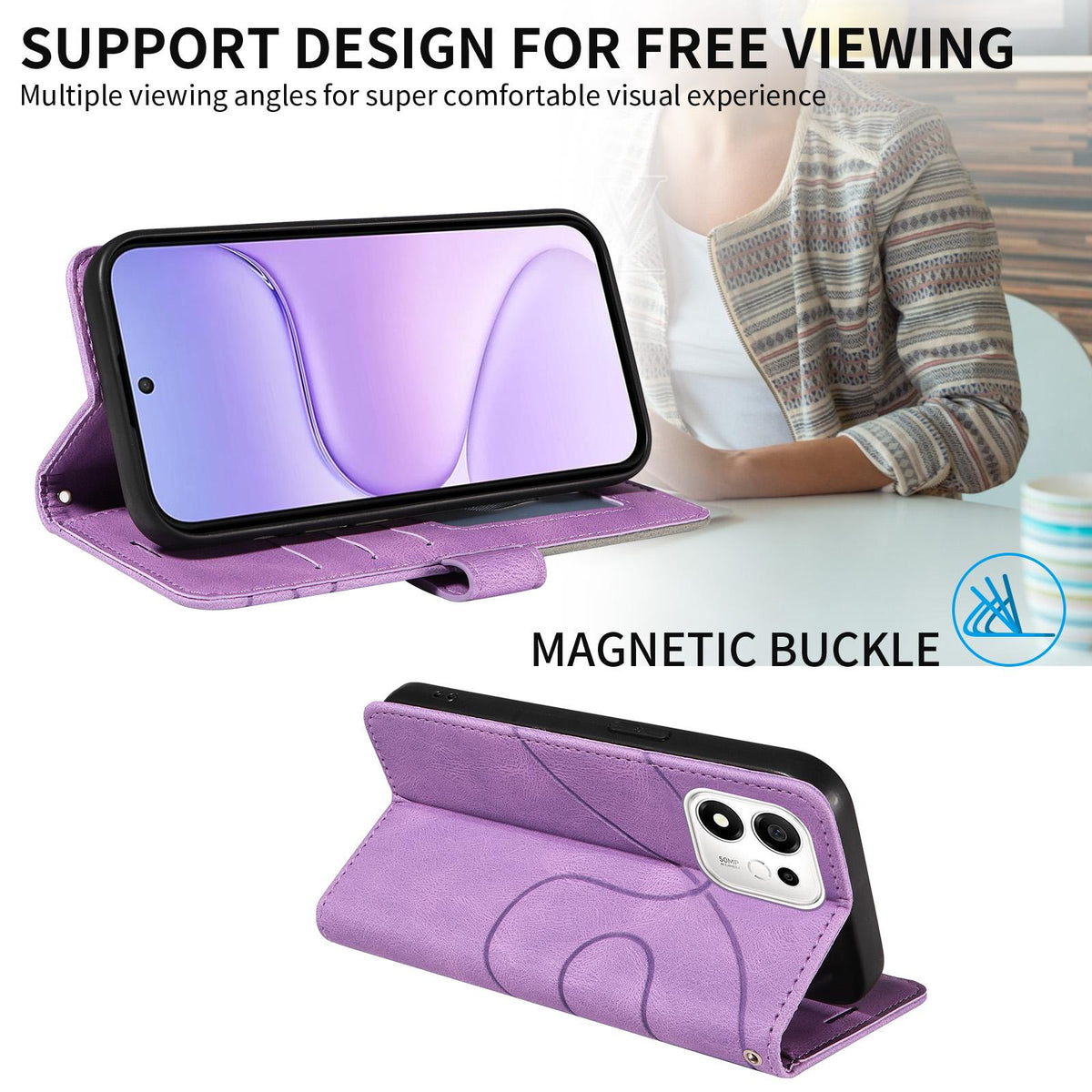 For Honor 600 Smart 5G Dual-color Splicing Flip Leather Phone Case - Purple - EDA007487716E