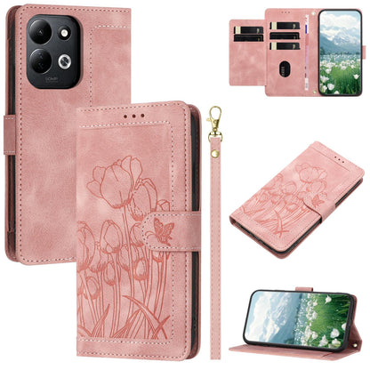 For Redmi 17 5G / 4G Global 170mm Tulips Embossed Leather Phone Case with Lanyard(Pink)