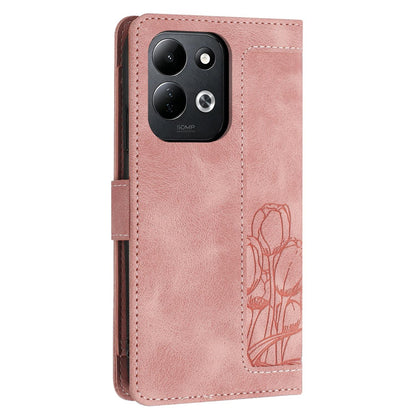 For Redmi 17 5G / 4G Global 170mm Tulips Embossed Leather Phone Case with Lanyard(Pink)