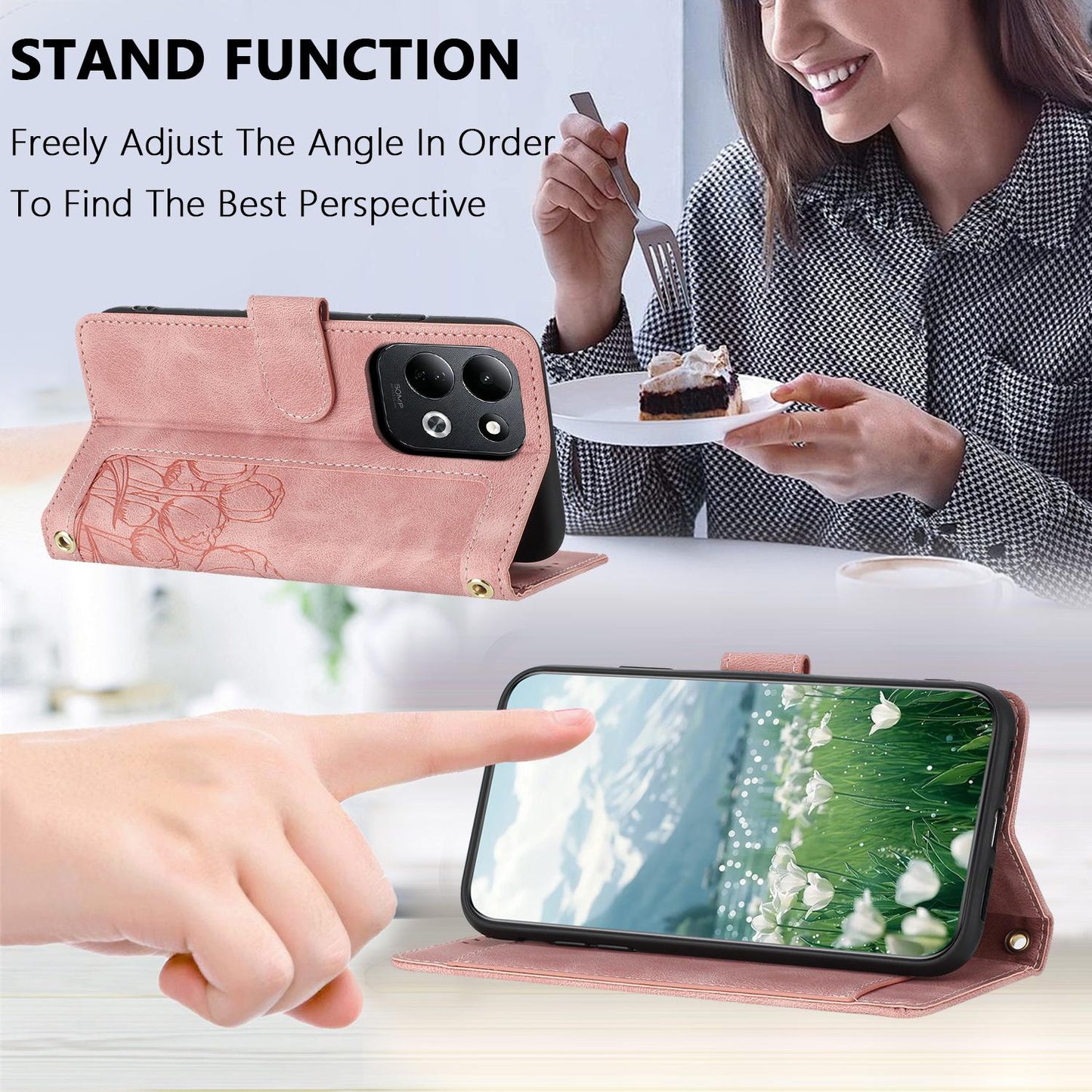 For Redmi 17 5G / 4G Global 170mm Tulips Embossed Leather Phone Case with Lanyard(Pink)