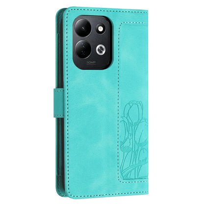 For Redmi 17 5G / 4G Global 170mm Tulips Embossed Leather Phone Case with Lanyard(Green)