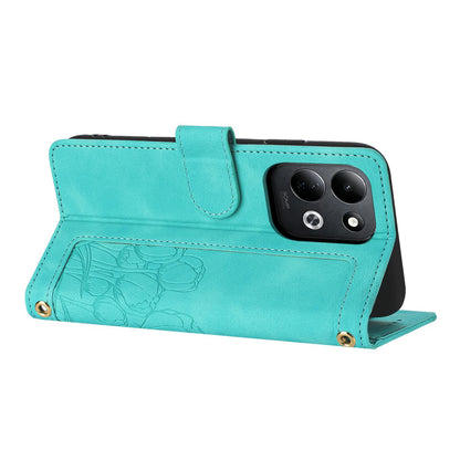 For Redmi 17 5G / 4G Global 170mm Tulips Embossed Leather Phone Case with Lanyard(Green)
