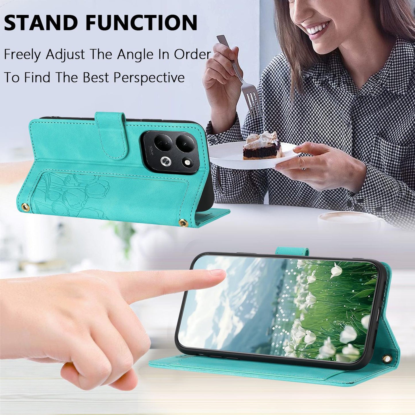 For Redmi 17 5G / 4G Global 170mm Tulips Embossed Leather Phone Case with Lanyard(Green)