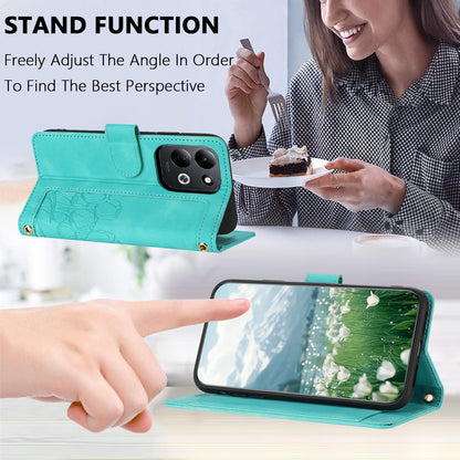 For Redmi 17 5G / 4G Global 170mm Tulips Embossed Leather Phone Case with Lanyard(Green)